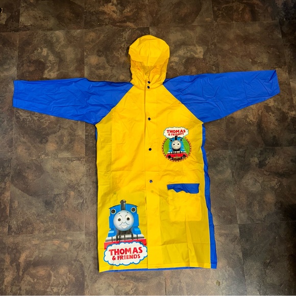 Thomas & Friends kids size 10 rain jacket hoodie 100% pvc back pack cover READ - Picture 1 of 14